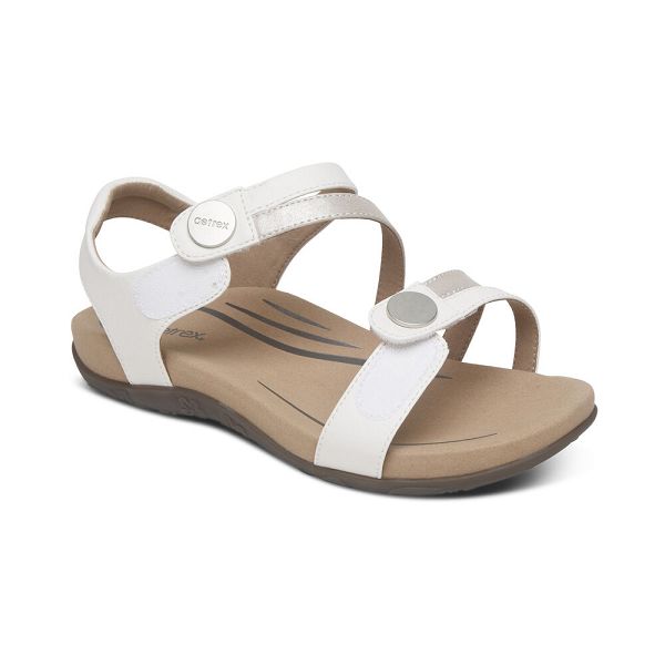 Aetrex Women's Jess Adjustable Quarter Strap Sandals White Sandals UK 7394-718